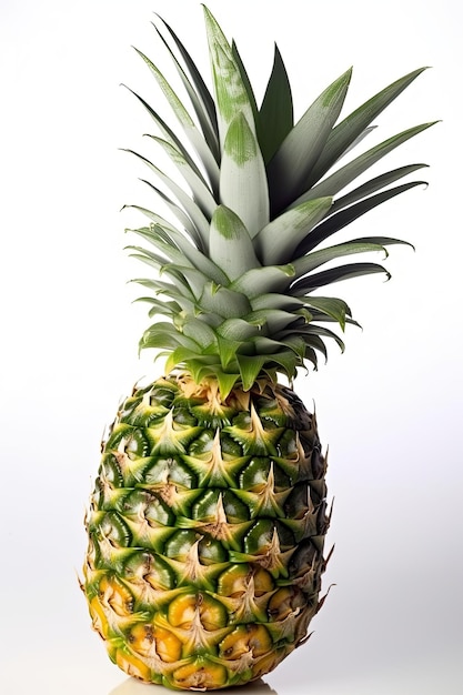 Un ananas con una grande foglia verde in cima