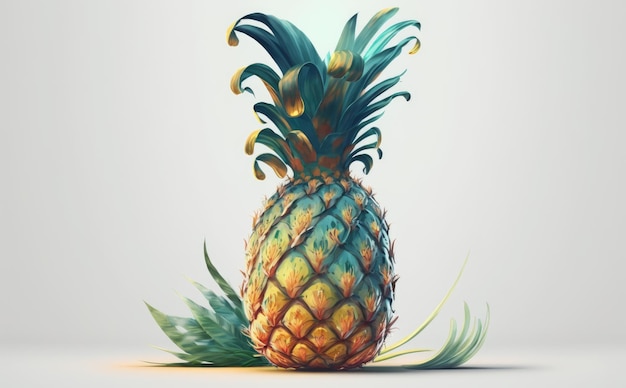 Un ananas disegnato su sfondo bianco acquerello frutta illustrazioni di alimenti biologici ai generato