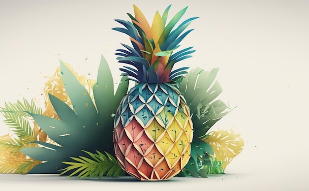 Un ananas disegnato su sfondo bianco acquerello frutta illustrazioni di alimenti biologici ai generato