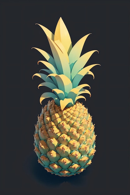 Un ananas è su uno sfondo scuro.