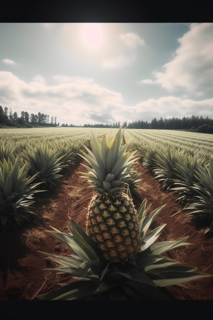 Un ananas in un campo di ananas