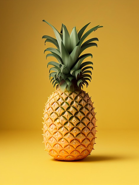 Un ananas tropicale succoso maturo su sfondo giallo IA generativa