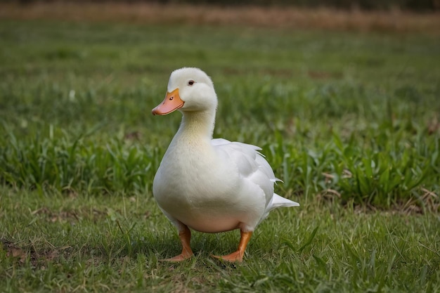 un'anatra bianca in piedi in un campo