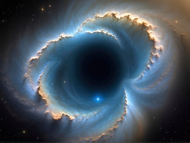 un anello blu al centro di una galassia con le stelle sullo sfondo