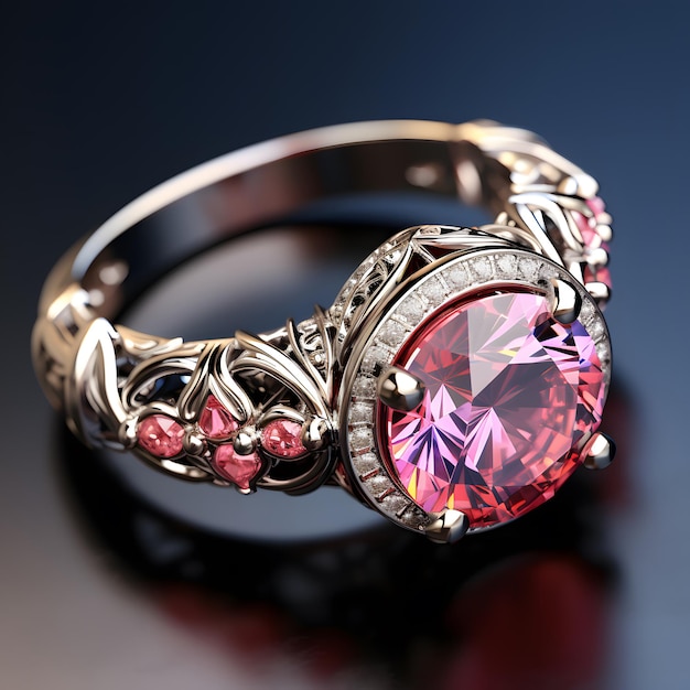 un anello con una pietra rosa
