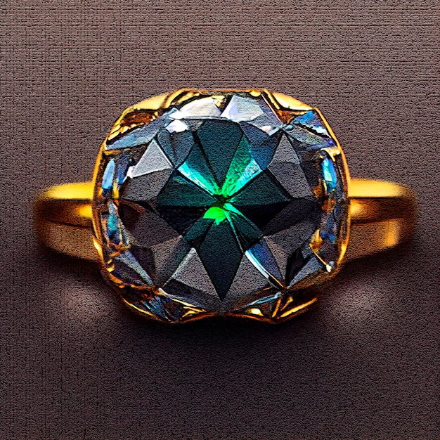 Un anello con zaffiro blu con una pietra verde sulla parte superiore.