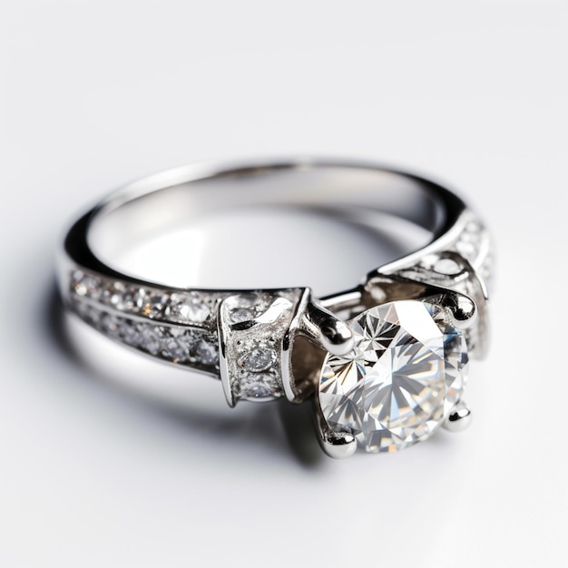 Un anello d'argento con diamanti e un diamante sopra