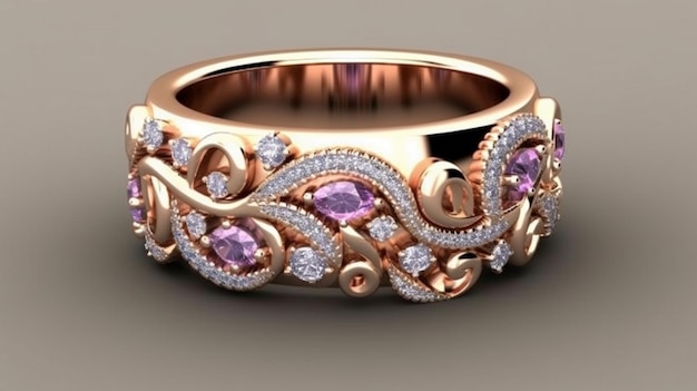 Un anello d'oro con diamanti e diamanti.