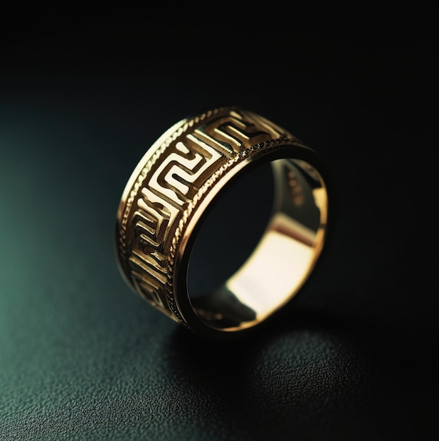 Un anello d'oro con un disegno geometrico su di esso