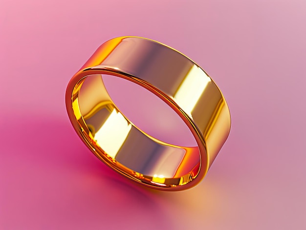 Un anello d'oro su uno sfondo rosa.