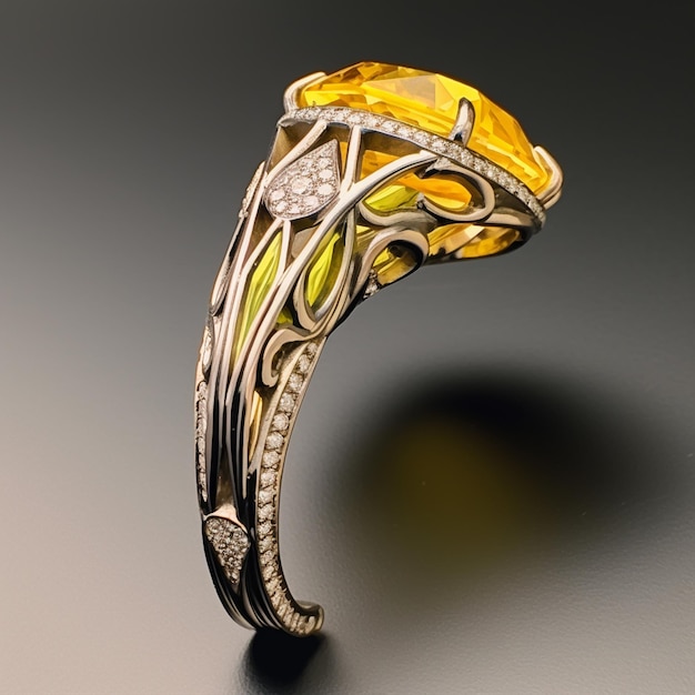 Un anello di diamanti con zaffiro giallo