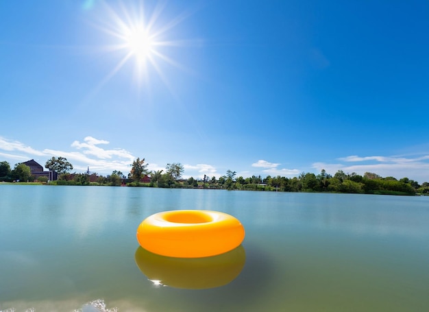 Un anello gonfiabile in un lago in una giornata di sole ai generato