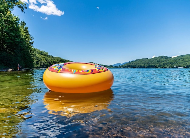 Un anello gonfiabile in un lago in una giornata di sole ai generato