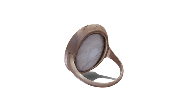 Un anello in legno e metallo con copertura in vetro.