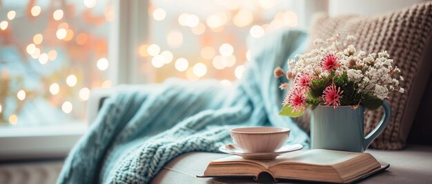 Un angolo di lettura tranquillo con un libro e un caffè per la Festa della Madre