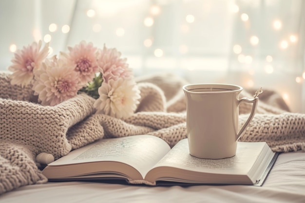 Un angolo di lettura tranquillo con un libro e un caffè per la Festa della Madre