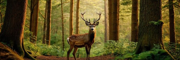 Un animale che cammina nella foresta verde