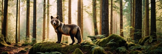 Un animale che cammina nella foresta verde