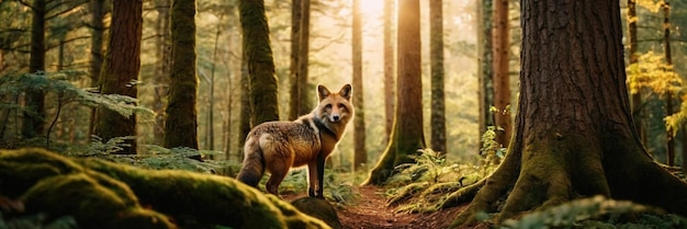 Un animale che cammina nella foresta verde