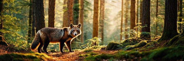 Un animale che cammina nella foresta verde