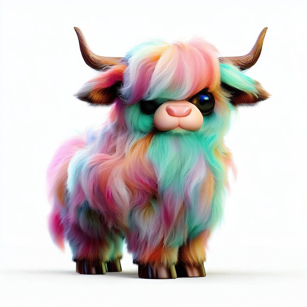 Un animale colorato con una criniera verde e blu e una barba rosa.