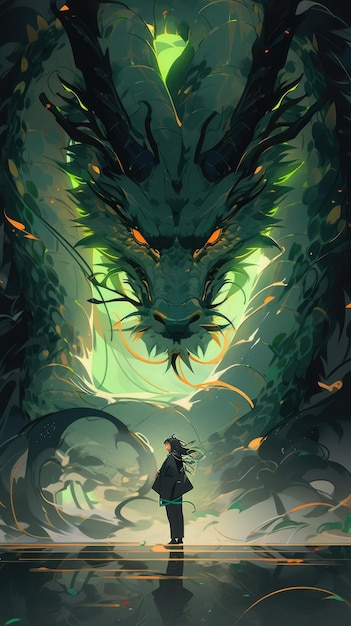 un anime e un drago in verde