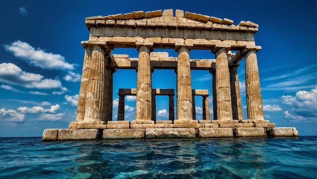 Un antico tempio greco è per metà sommerso nell'oceano