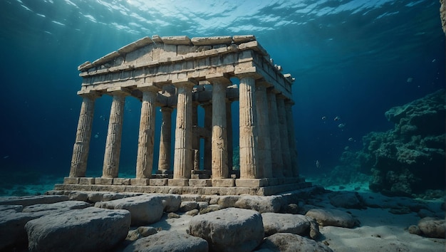 Un antico tempio greco è per metà sommerso nell'oceano