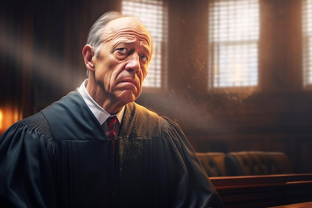 Un anziano giudice che emette un verdetto inventato in aula