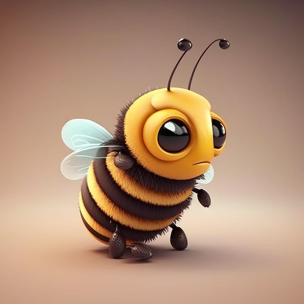 Un'ape cartone animato con uno sfondo marrone e strisce nere e gialle.