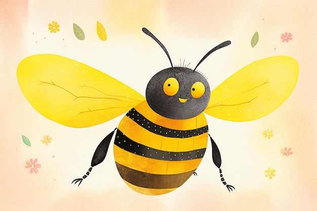 Un'ape con il corpo a strisce gialle e nere e una striscia nera sul petto è circondata da fiori.