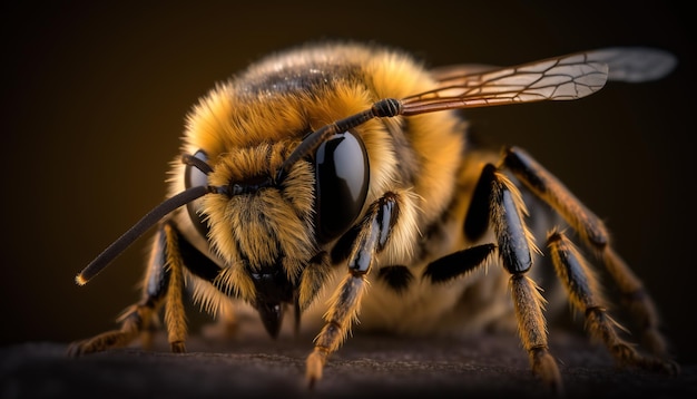 Un'ape con naso giallo e naso nero si trova su una superficie di legno.