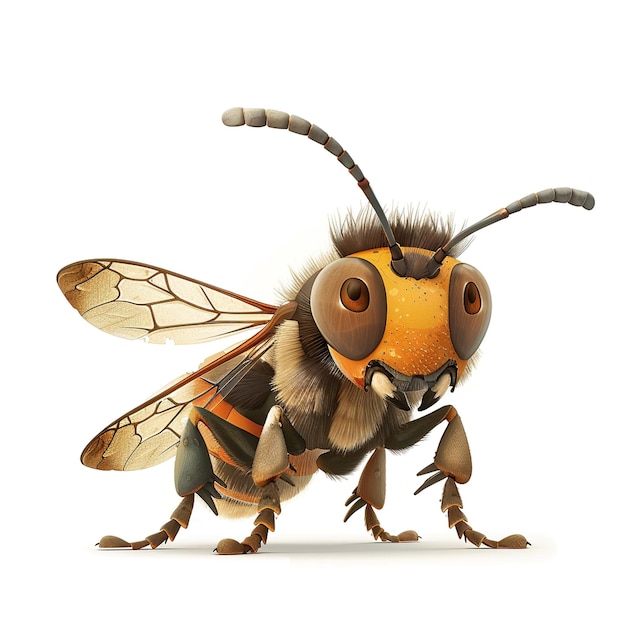 un'ape con una faccia gialla e ali nere e arancioni