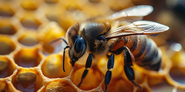 Un'ape è seduta su un pezzo di arancia