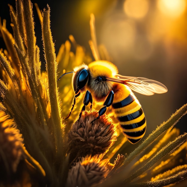 Un'ape è su un fiore con sopra la parola ape