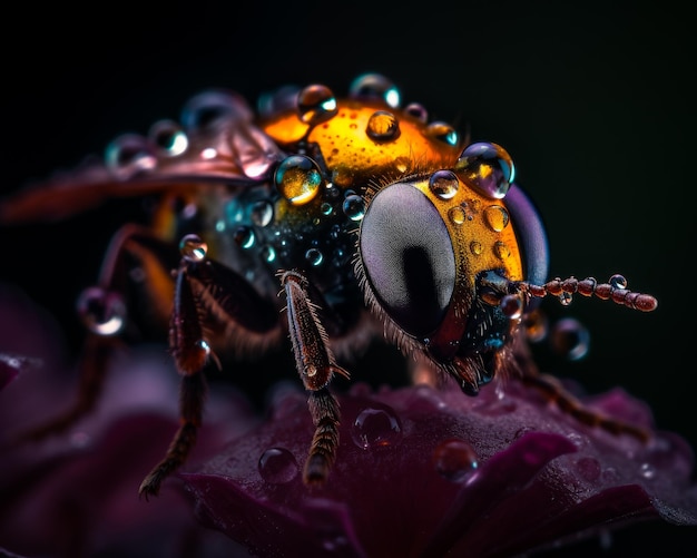 Un'ape lavora su un primo piano di un insetto su un fiore