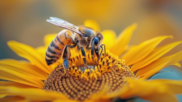 Un'ape seduta su un girasole