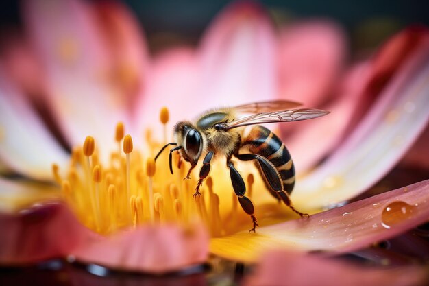 Un'ape sotto un petalo di fiore