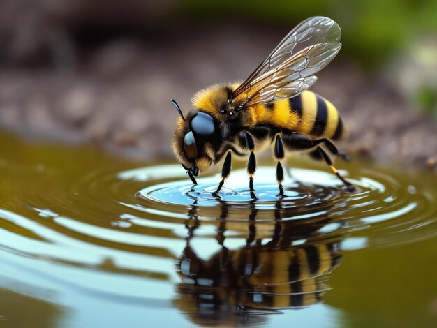 Un'ape sta bevendo acqua in una pozzanghera ai generata