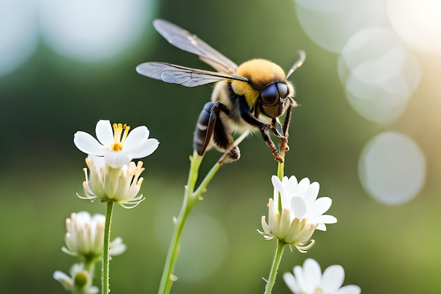 Un'ape su un fiore bianco