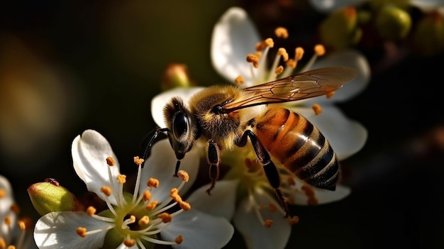 Un'ape su un fiore con sopra un'ape