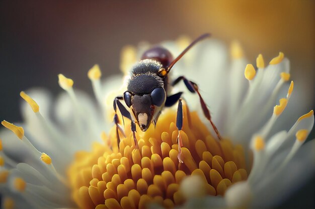 Un'ape su un fiore dai petali gialli