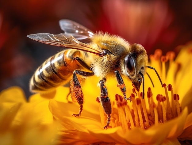 Un'ape su un fiore giallo con la parola miele su di esso