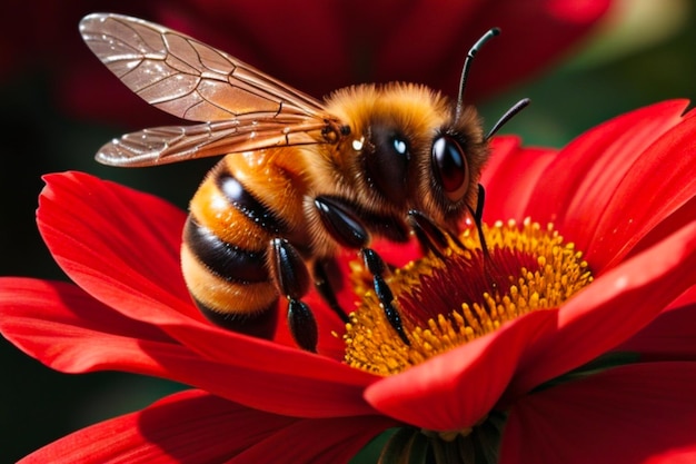 Un'ape su un fiore rosso