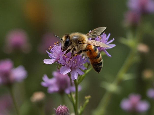 Un'ape sui fiori selvatici