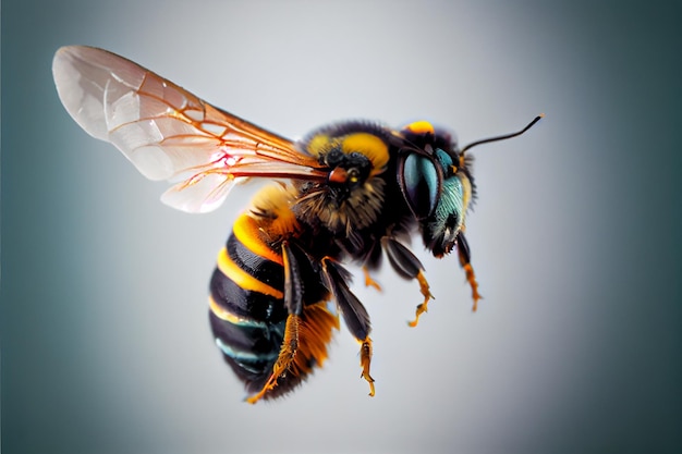 Un'ape vola in aria da vicino IA generativa