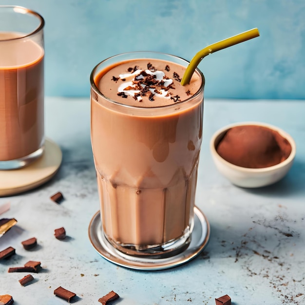 un appetitoso frullato di cioccolato con un delizioso topping di panna