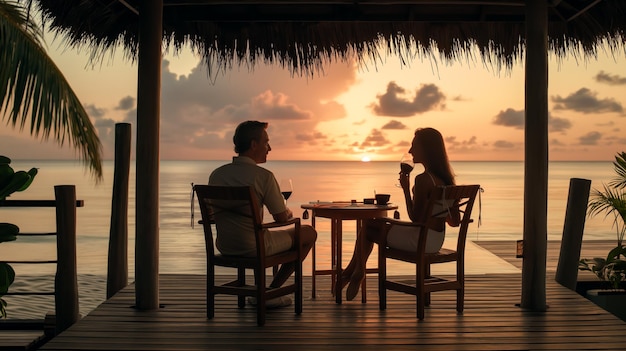 Un appuntamento in un caffè una silhouette di sposi a un tavolo in un ristorante una bella coppia con glasse