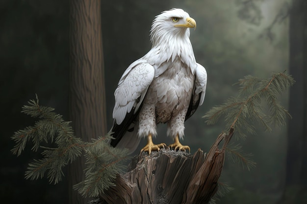 Un'aquila bianca in piedi sulla cima di un albero fotorealismo