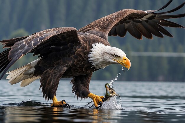 Un'aquila calva che pesca